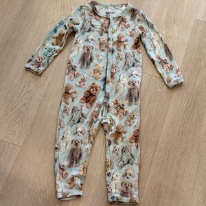 Molo Kids One Piece with Teddy Bear Print - Brown and Cream